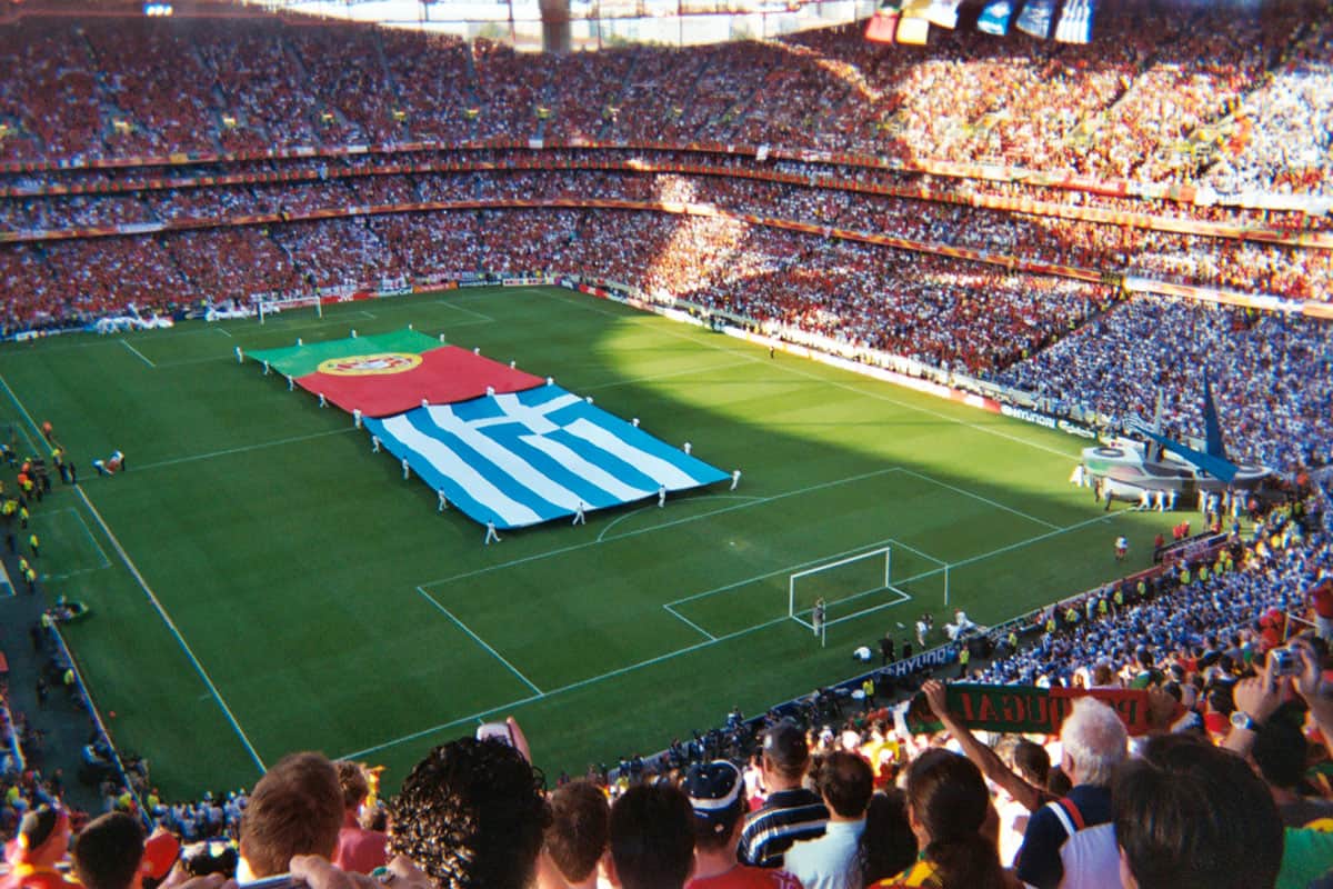 Euro 2004 Final - Portuguese and Greek flags on display before the match
