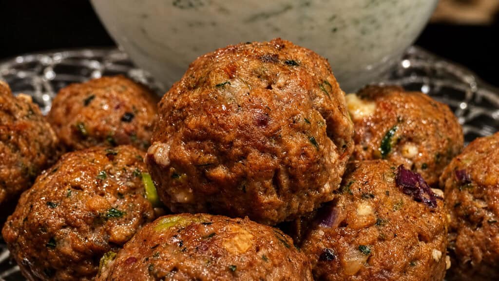 Grecian Meatballs with Feta, Kalamata Olives & Peperoncini Recipe