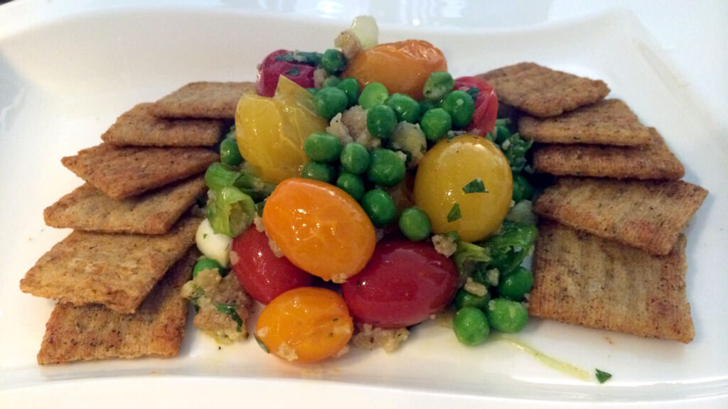 Tri-Color Cherry Tomatoes with Sweet Peas, Mint and Lemon