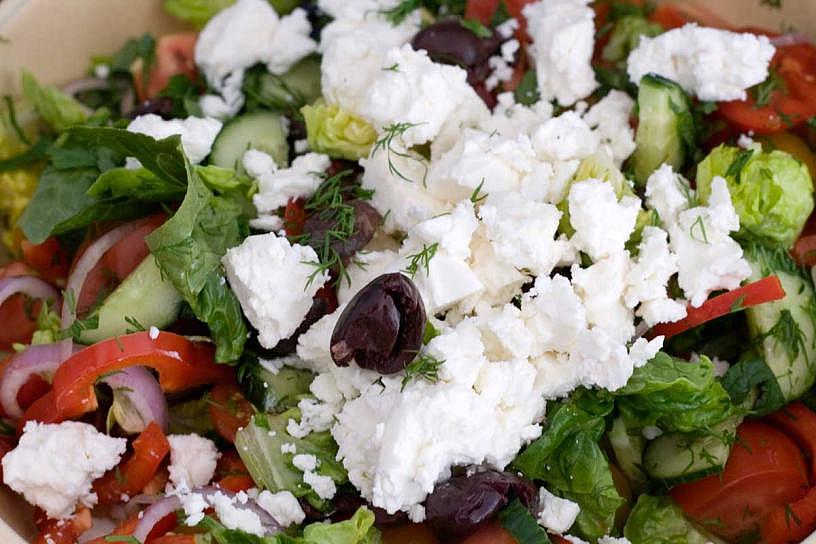 Greek Flags, Feta Cheese, and Olives