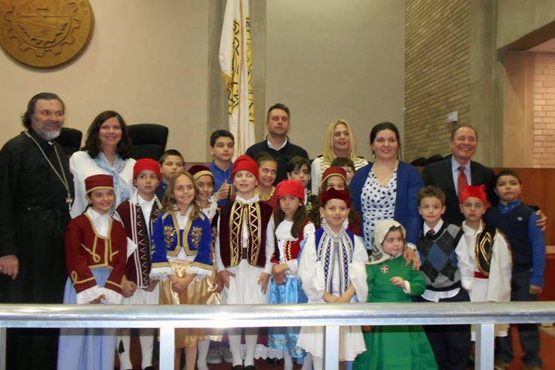 Flag Raised by Greeks of St. Anthony’s in Honor of Independence Day