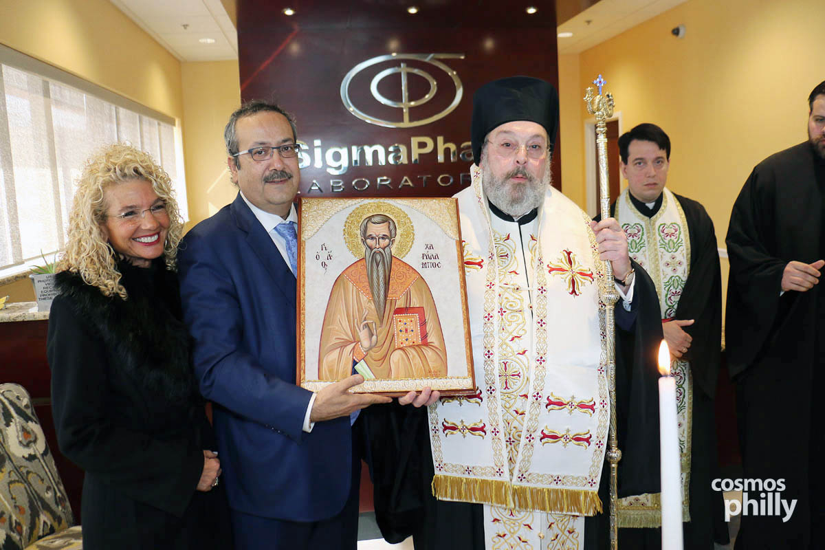 Metropolitan Evangelos of New Jersey conducts Agiasmo at Sigmapharm Laboratories