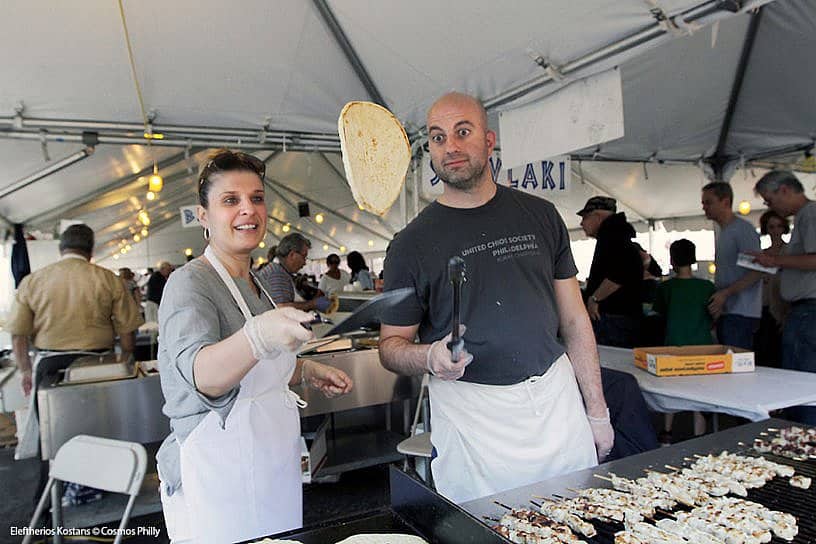 Flipping Pita at the St. George Cathedral Greek Festival