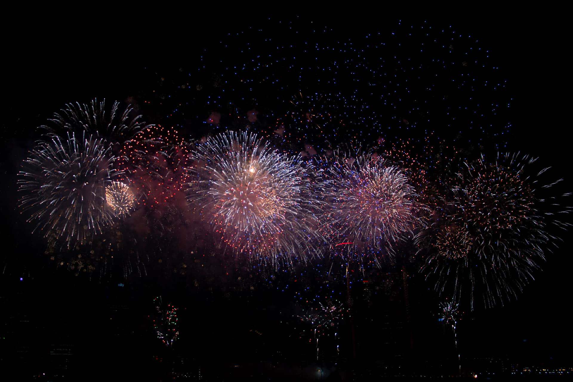 Fireworks display at night