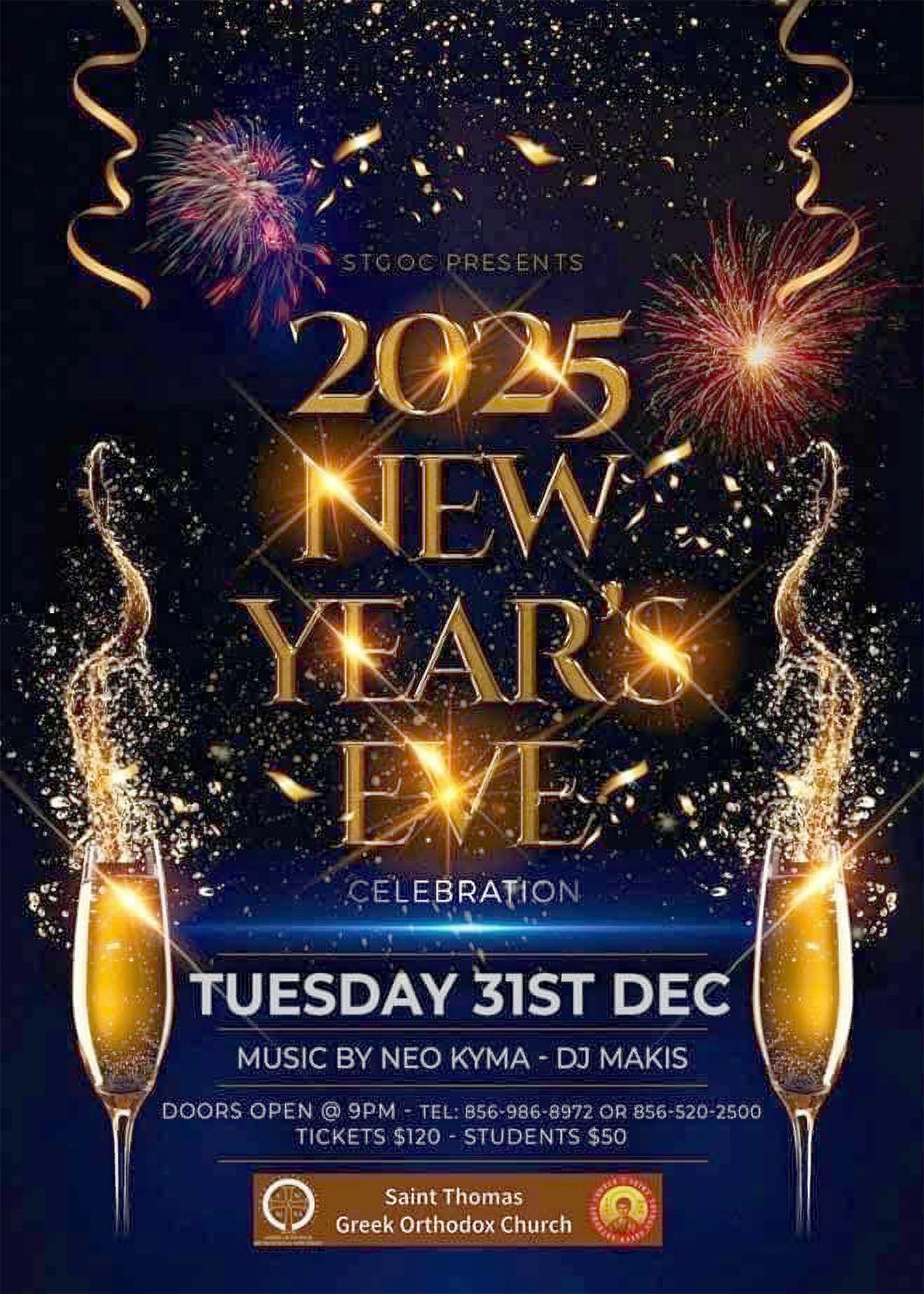 St. Thomas 2025 New Year's Eve Celebration Flyer