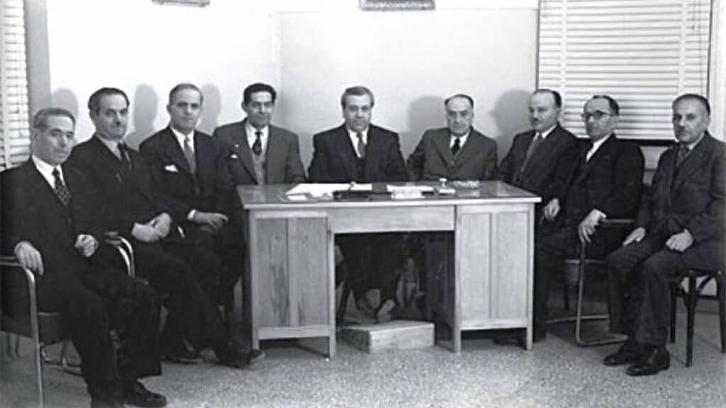 The first governing board of AHEPA Hospital in Thessaloniki, 1952, under Professor I. Xanthakis