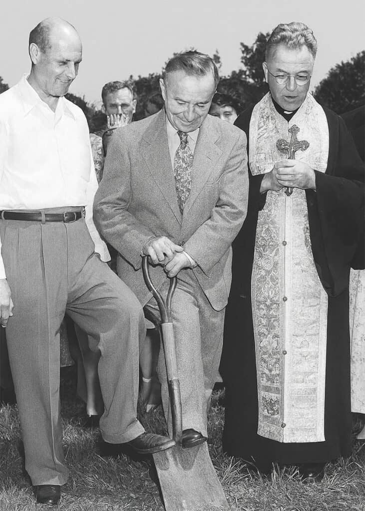 Groundbreaking ceremony for the new Greek Orthodox Church in Chester, Pennsylvania, 1949.