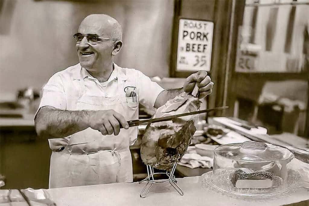Ernie Pogas at his diner, Ernie’s Restaurant, at 15th and Arch Streets in Philadelphia, early 1960s