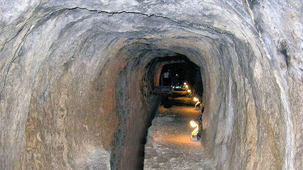 Interior view of the Eupalinos Tunnel on Samos, an ancient 6th century BCE aqueduct