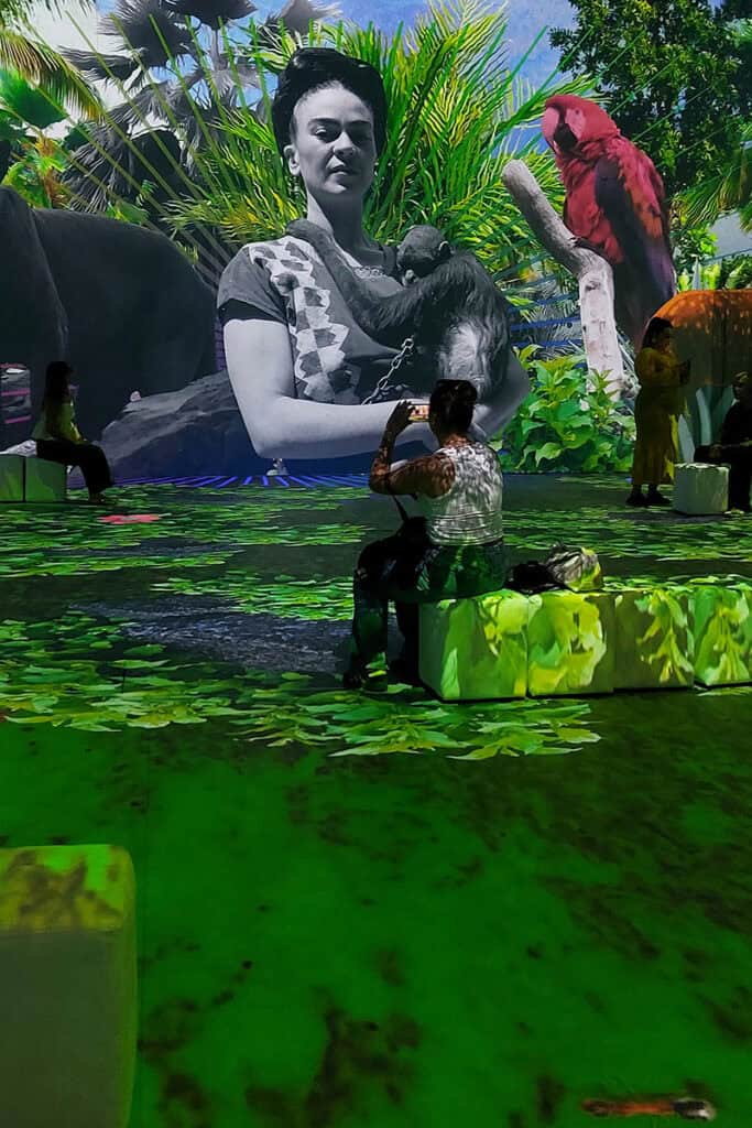 Frida Kahlo projection with animals in a jungle setting at Panorama Digital Theatre