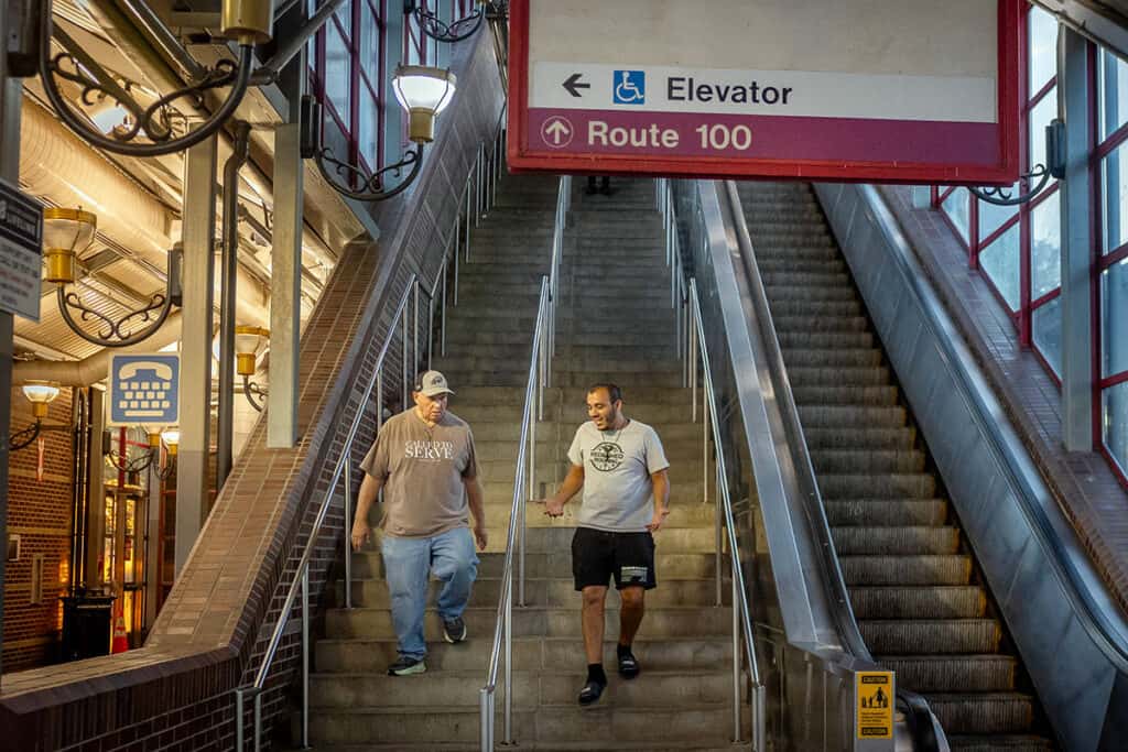 John Pogas and Joe Williams returning from outreach at the Norristown Transportation Center.