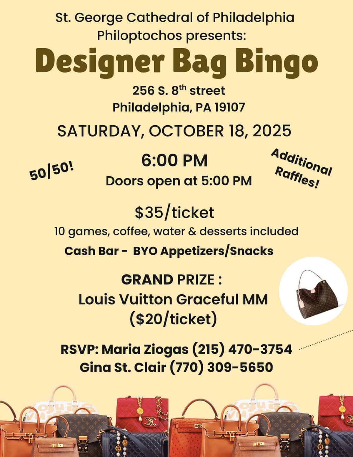 Designer Bag Bingo at St. George Cathedral Poster