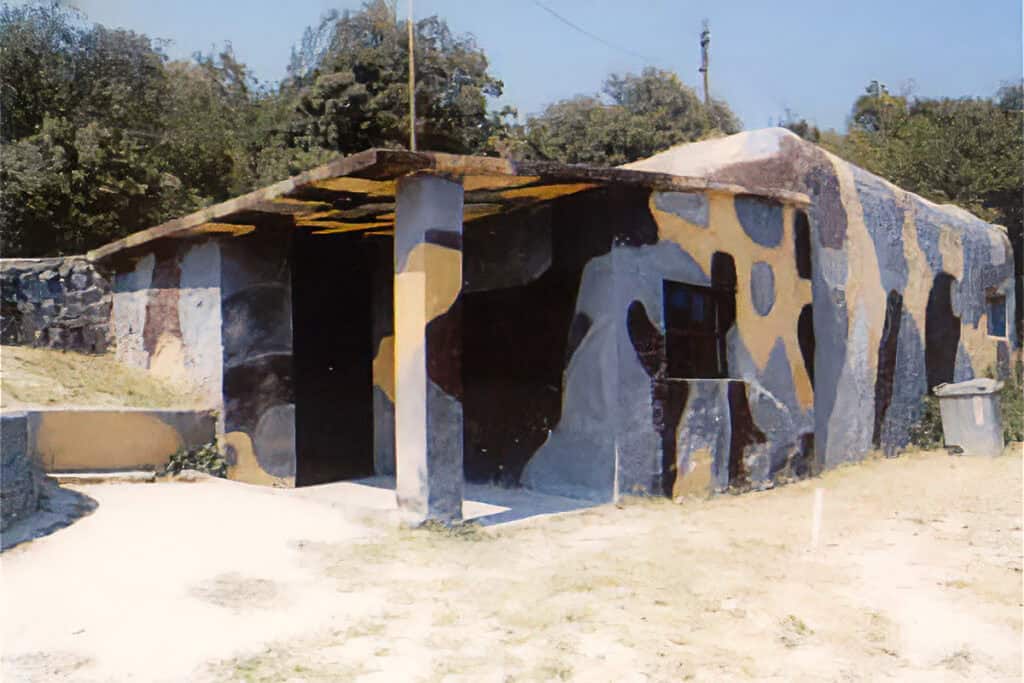 Camouflaged World War II bunker entrance at Fort Roupel in Central Macedonia, Greece