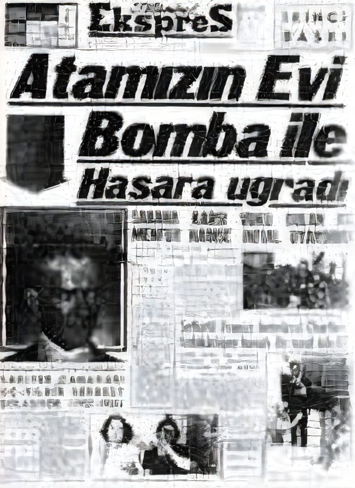 Front page of İstanbul Ekspres newspaper with the headline "Atamızın Evi Bomba ile Hasara uğradı" reporting bomb damage to Atatürk’s house, September 1955.