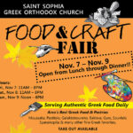 Flyer for the Saint Sophia Greek Orthodox Church Food & Craft Fair, November 7–9, 2025, Jeffersonville, PA