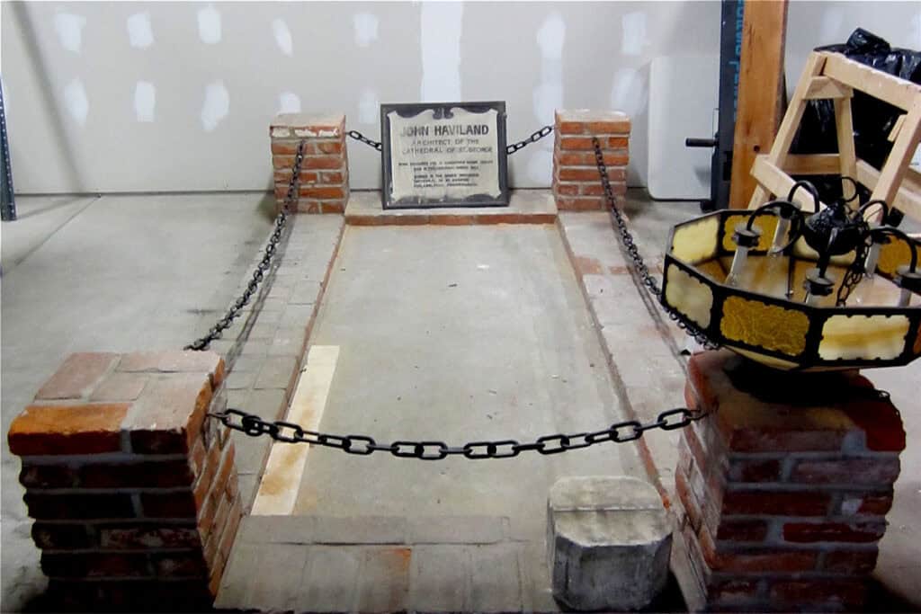 Cenotaph of John Haviland in the cathedral basement. Photo: Nicholas Pappas