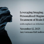 Conceptual image showing human profile blended with AI neural data patterns.