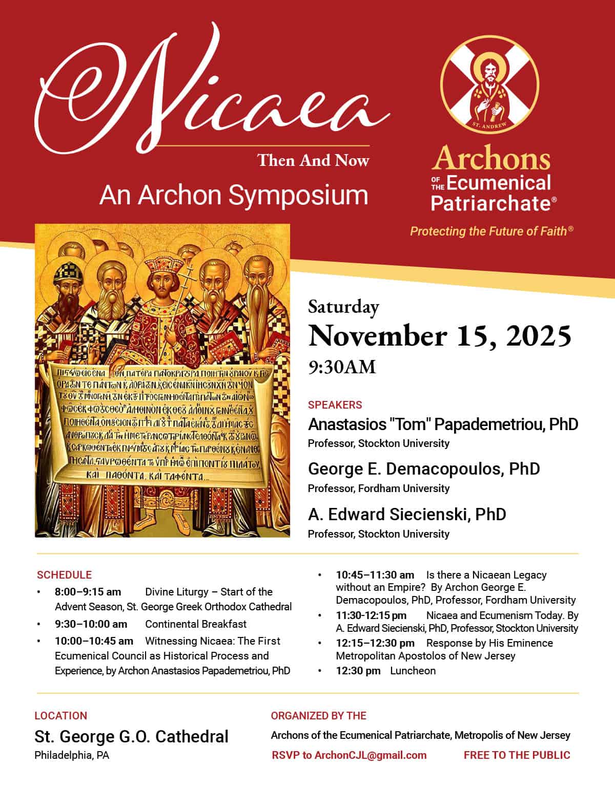 Poster for “Nicaea Then and Now” symposium hosted by the Archons of the Ecumenical Patriarchate
