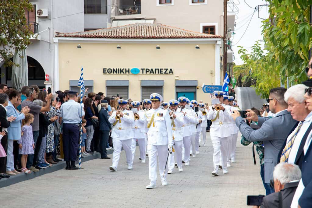 Members of the Hellenic Navy Band performing during Navarinia 2024 in Pylos