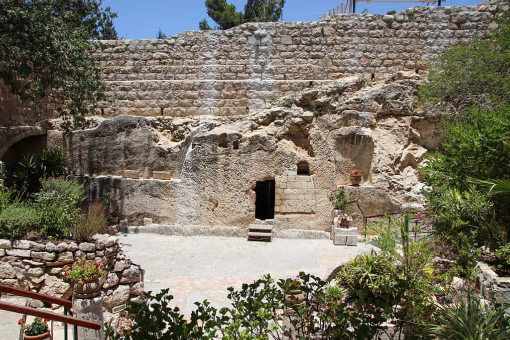 The Garden Tomb in Jerusalem, a rock-cut burial site surrounded by gardens