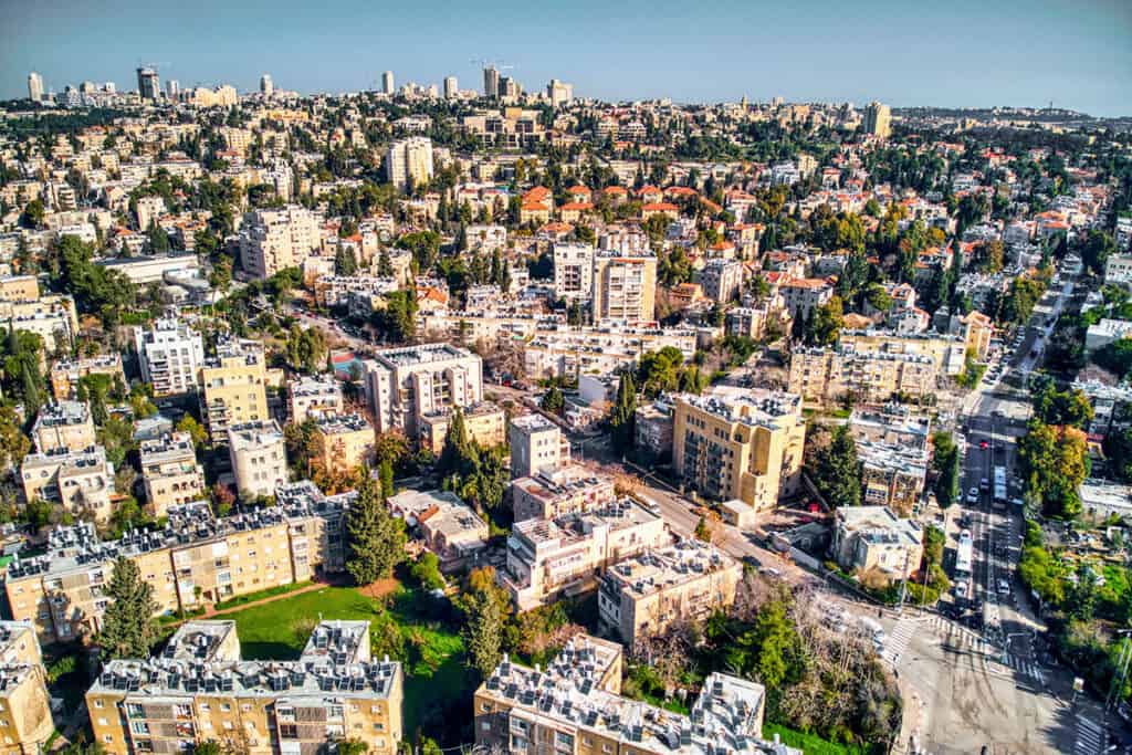 An aerial view of the Greek Colony area in West Jerusalem.