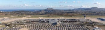 Aerial view of Athens International Airport Eleftherios Venizelos in Greece.