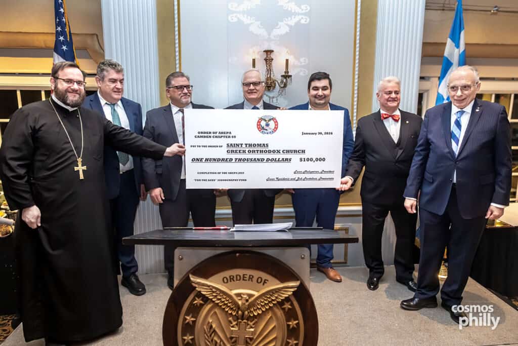 Members of AHEPA Camden Chapter 69 and guests at the testimonial dinner honoring Anastasios Efstratiades as AHEPAN of the Year in Deptford, New Jersey.