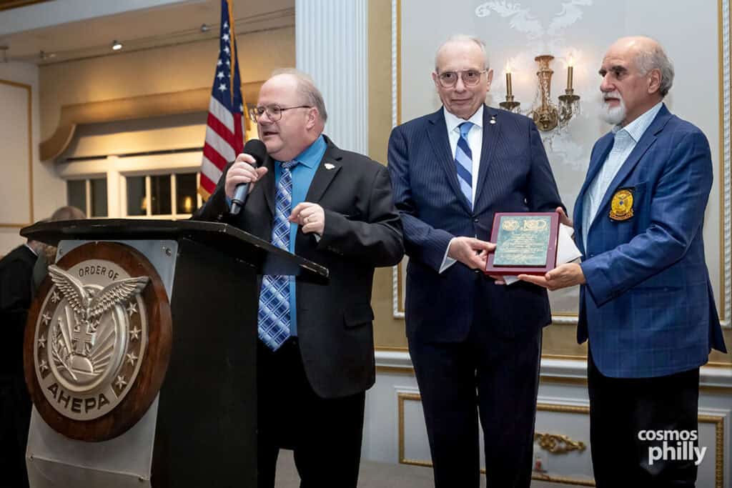 Members of AHEPA Camden Chapter 69 and guests at the testimonial dinner honoring Anastasios Efstratiades as AHEPAN of the Year in Deptford, New Jersey.