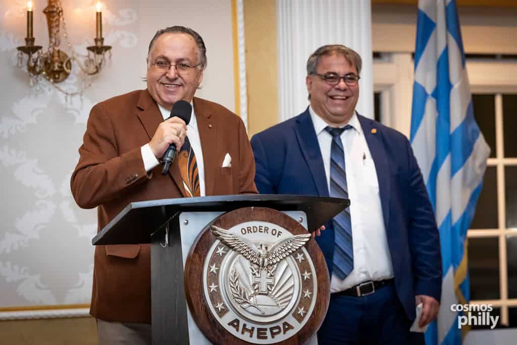 Members of AHEPA Camden Chapter 69 and guests at the testimonial dinner honoring Anastasios Efstratiades as AHEPAN of the Year in Deptford, New Jersey.