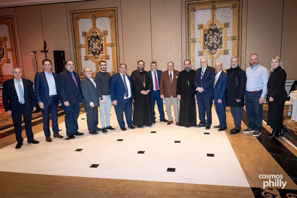 Members of AHEPA Camden Chapter 69 and guests at the testimonial dinner honoring Anastasios Efstratiades as AHEPAN of the Year in Deptford, New Jersey.