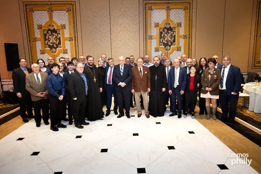 Members of AHEPA Camden Chapter 69 and guests at the testimonial dinner honoring Anastasios Efstratiades as AHEPAN of the Year in Deptford, New Jersey.