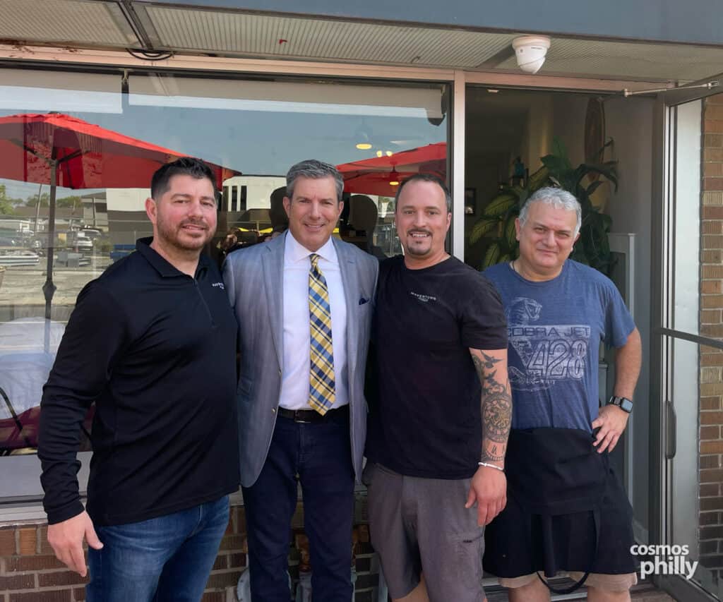 Bob Kelly of FOX 29 with Nick Haselidis and staff at Havertown Grille in Havertown, Pennsylvania.