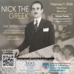 Poster for “Nick the Greek,” a one-woman show about a Greek immigrant’s journey to America