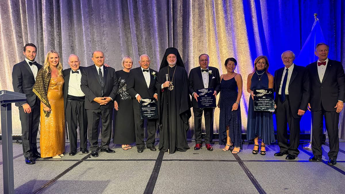 Honorees and guests on stage at the American Hellenic Institute 52nd anniversary gala in Washington, DC
