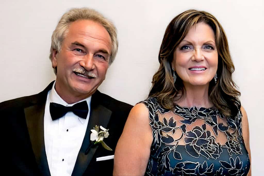 Demos Vasiliou and his wife Kathlene Vasiliou at a formal event