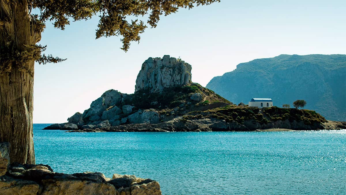 Coastal view of Kos in the Aegean Sea, a region central to migration routes into Greece
