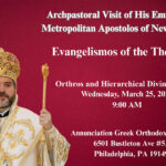 Metropolitan Apostolos of New Jersey pictured in announcement for Annunciation Divine Liturgy at Evangelismos Church in Philadelphia, March 25, 2026