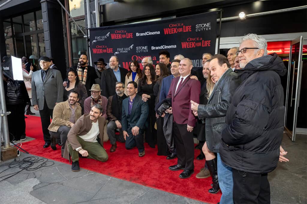Cast and crew of Once a Week for Life on the red carpet in New York City