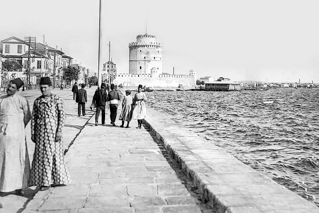Thessaloniki waterfront and the White Tower photographed in 1911 before the Balkan Wars.
