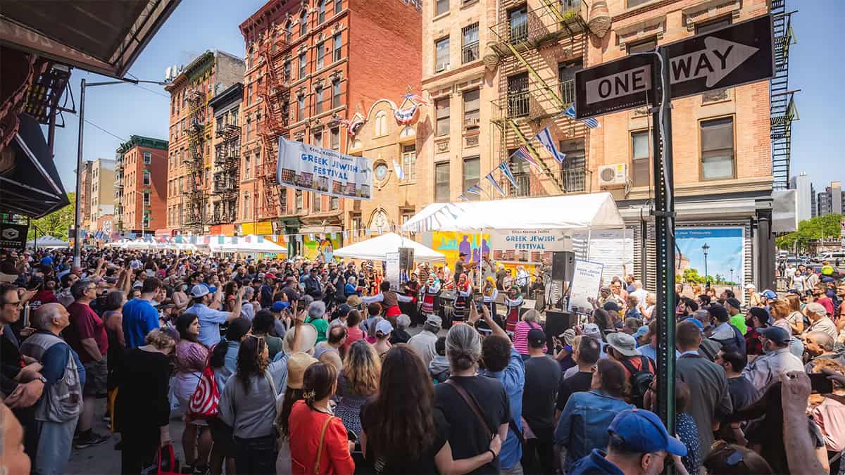 Crowd at the Greek Jewish Festival on Broome Street in New York City