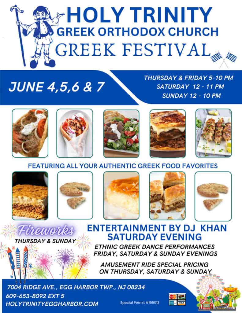 Flyer for the 2026 Holy Trinity Greek Festival in Egg Harbor Township