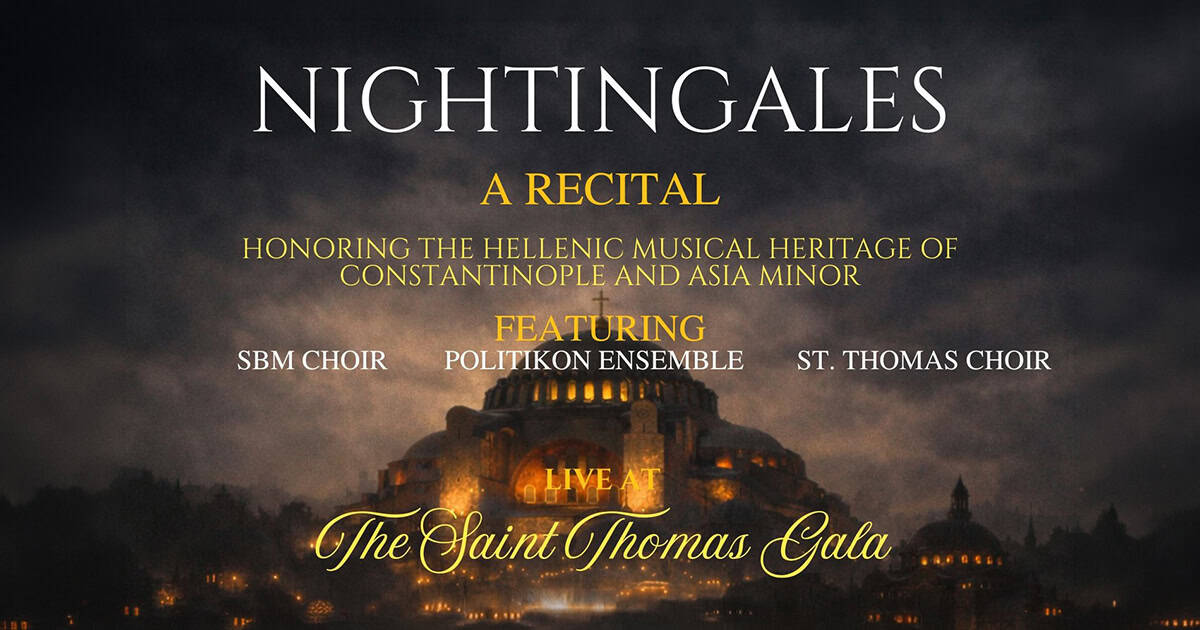 Nightingales recital poster featuring Constantinople imagery for Saint Thomas Gala 2026