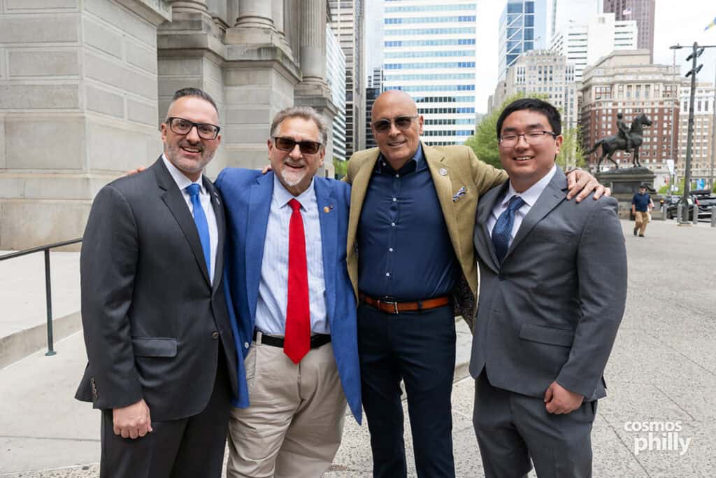 Community members gather for the Greek flag-raising ceremony at Philadelphia City Hall.