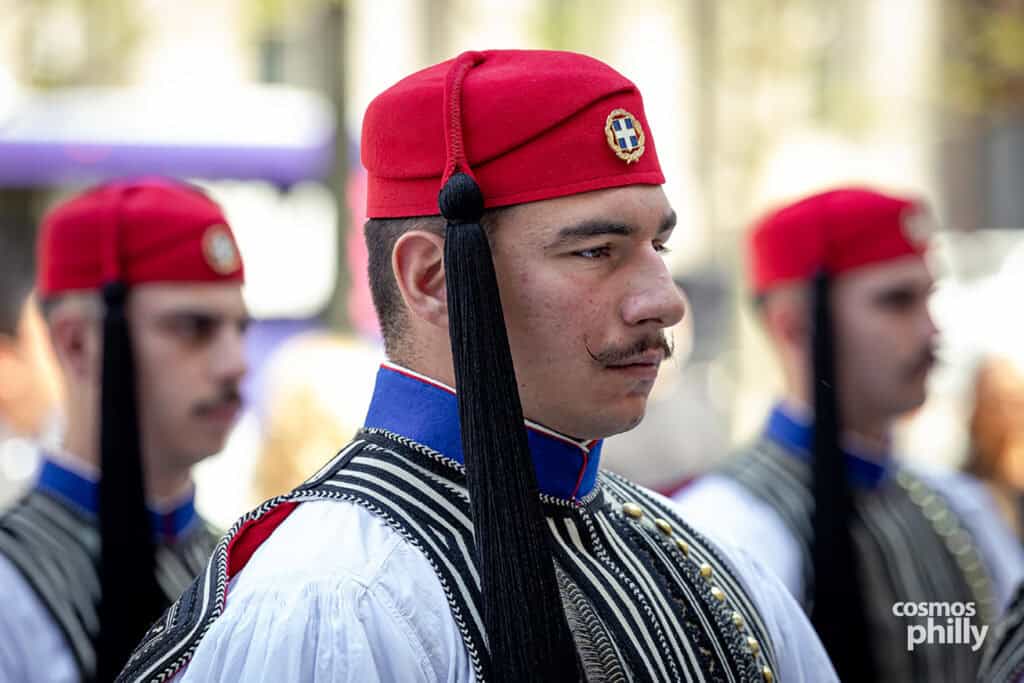 Evzones at the Greek Independence Day flag-raising ceremony at Philadelphia City Hall.