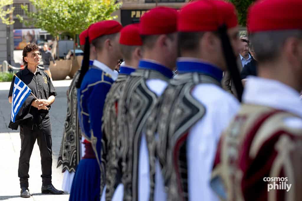 Evzones at the Greek Independence Day flag-raising ceremony at Philadelphia City Hall.