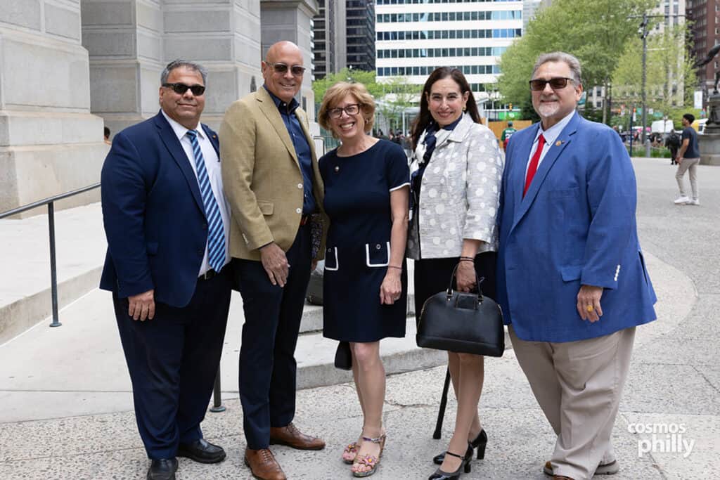 Community members gather for the Greek flag-raising ceremony at Philadelphia City Hall.