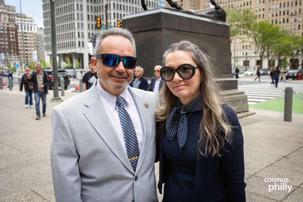 Community members gather for the Greek flag-raising ceremony at Philadelphia City Hall.