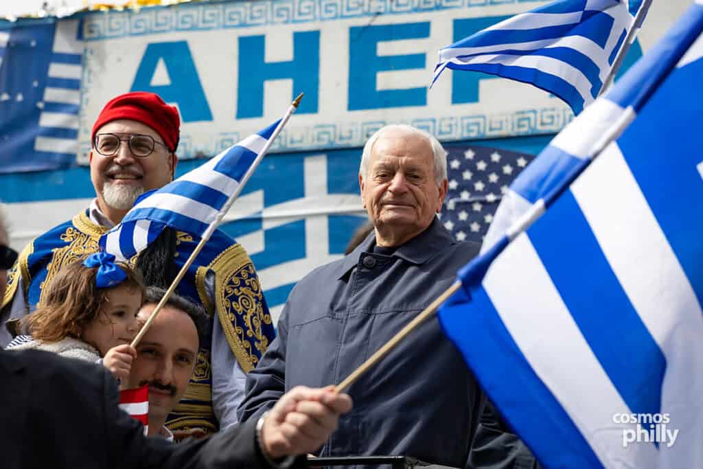 Crowds gathered along the Benjamin Franklin Parkway for the Philadelphia Greek Independence Day Parade.