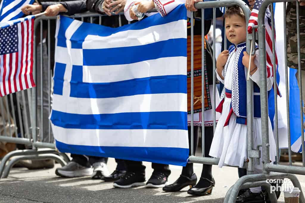 Crowds gathered along the Benjamin Franklin Parkway for the Philadelphia Greek Independence Day Parade.