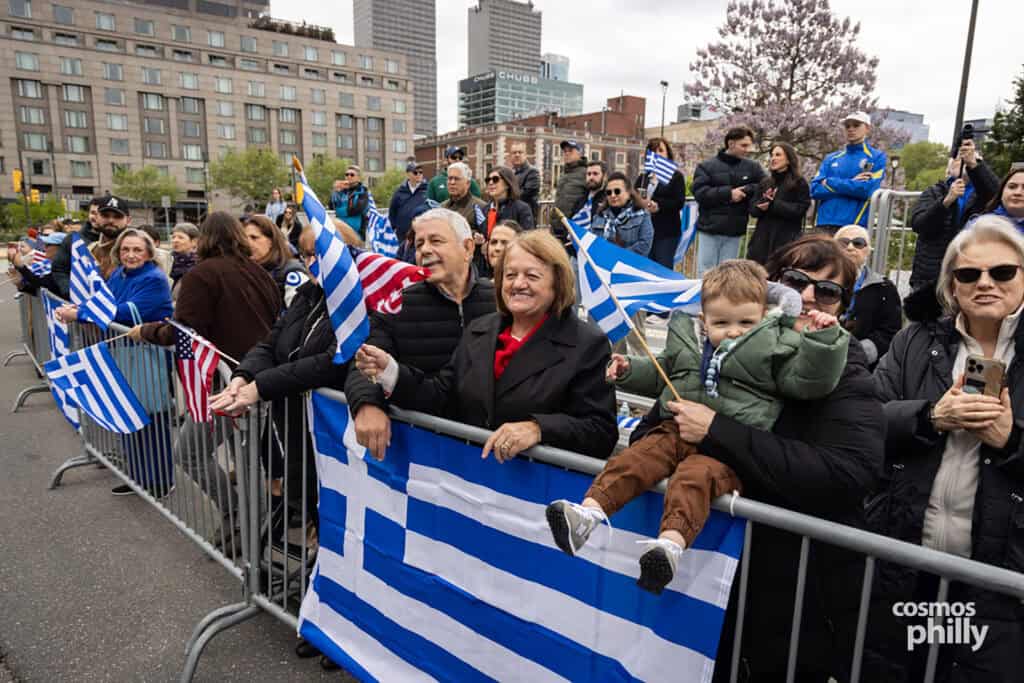 Crowds gathered along the Benjamin Franklin Parkway for the Philadelphia Greek Independence Day Parade.